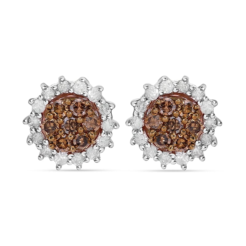 Natural Champagne and White Diamond Jacket Earrings in Vermeil RG and Platinum Over Sterling Silver 0.25 ctw