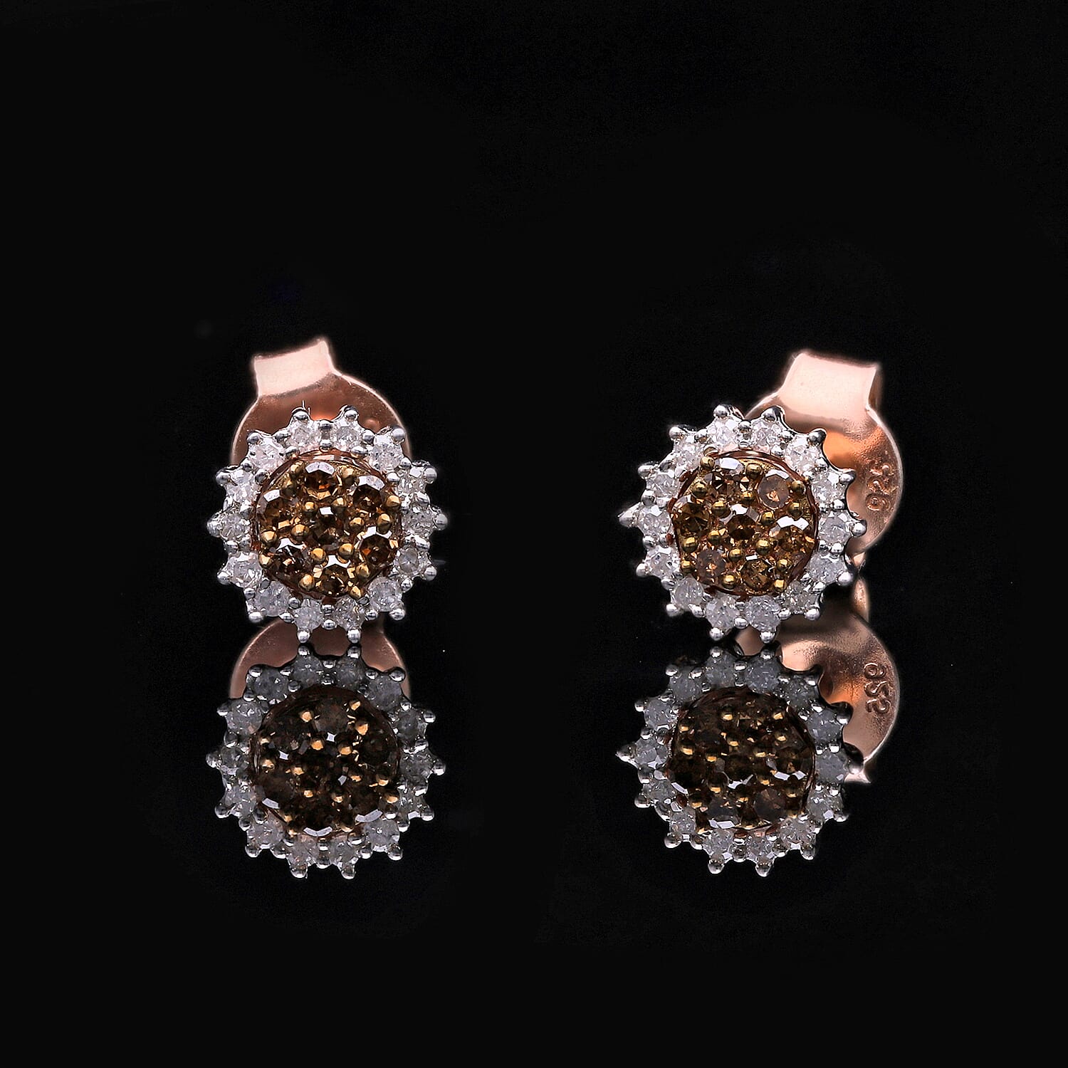 Natural Champagne and White Diamond Jacket Earrings in Vermeil RG and Platinum Over Sterling Silver 0.25 ctw