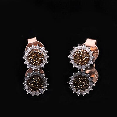 Natural Champagne and White Diamond Jacket Earrings in Vermeil RG and Platinum Over Sterling Silver 0.25 ctw