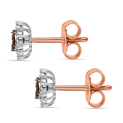 Natural Champagne and White Diamond Jacket Earrings in Vermeil RG and Platinum Over Sterling Silver 0.25 ctw
