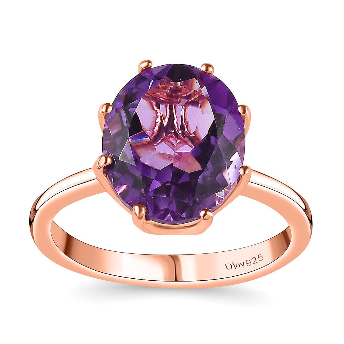 AAA Rose De France Amethyst Solitaire Ring in Vermeil Rose Gold Over Sterling Silver 4.35 ctw