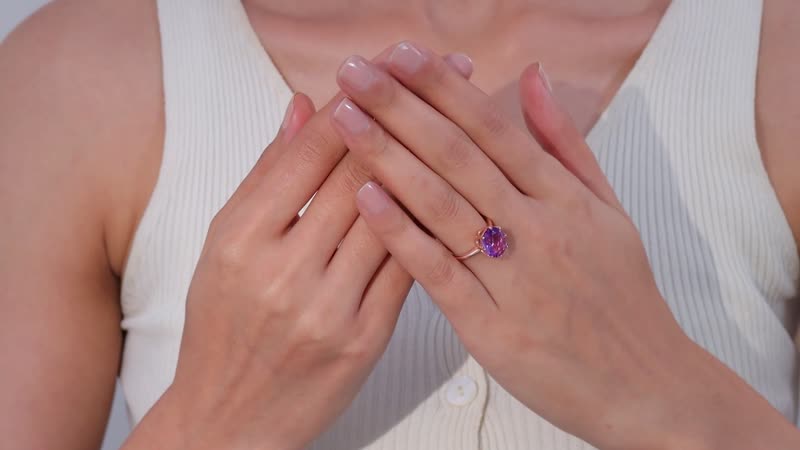 AAA Rose De France Amethyst Solitaire Ring in Vermeil Rose Gold Over Sterling Silver 4.35 ctw