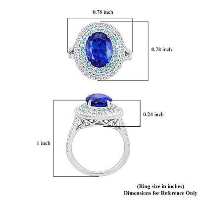 Certified & Appraised Rhapsody 950 Platinum AAAA Tanzanite and Paraiba Tourmaline, E-F VS Diamond Ring (Size 10.0) 10.60 Grams 5.55 ctw