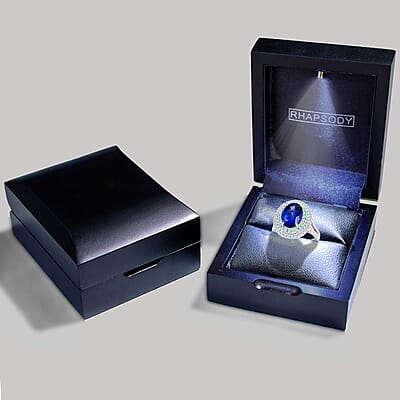 Certified & Appraised Rhapsody 950 Platinum AAAA Tanzanite and Paraiba Tourmaline, E-F VS Diamond Ring (Size 10.0) 10.60 Grams 5.55 ctw