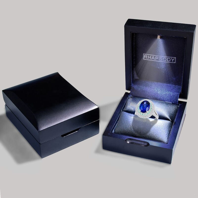 Certified & Appraised Rhapsody 950 Platinum AAAA Tanzanite and Paraiba Tourmaline, E-F VS Diamond Ring (Size 10.0) 10.60 Grams 5.55 ctw
