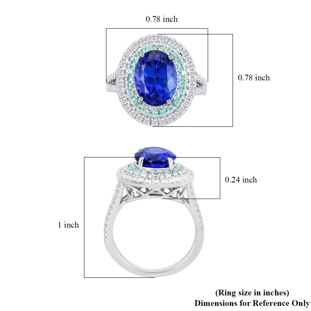 Certified & Appraised Rhapsody 950 Platinum AAAA Tanzanite and Paraiba Tourmaline, E-F VS Diamond Ring (Size 5.5) 10.60 Grams 5.55 ctw image number 4