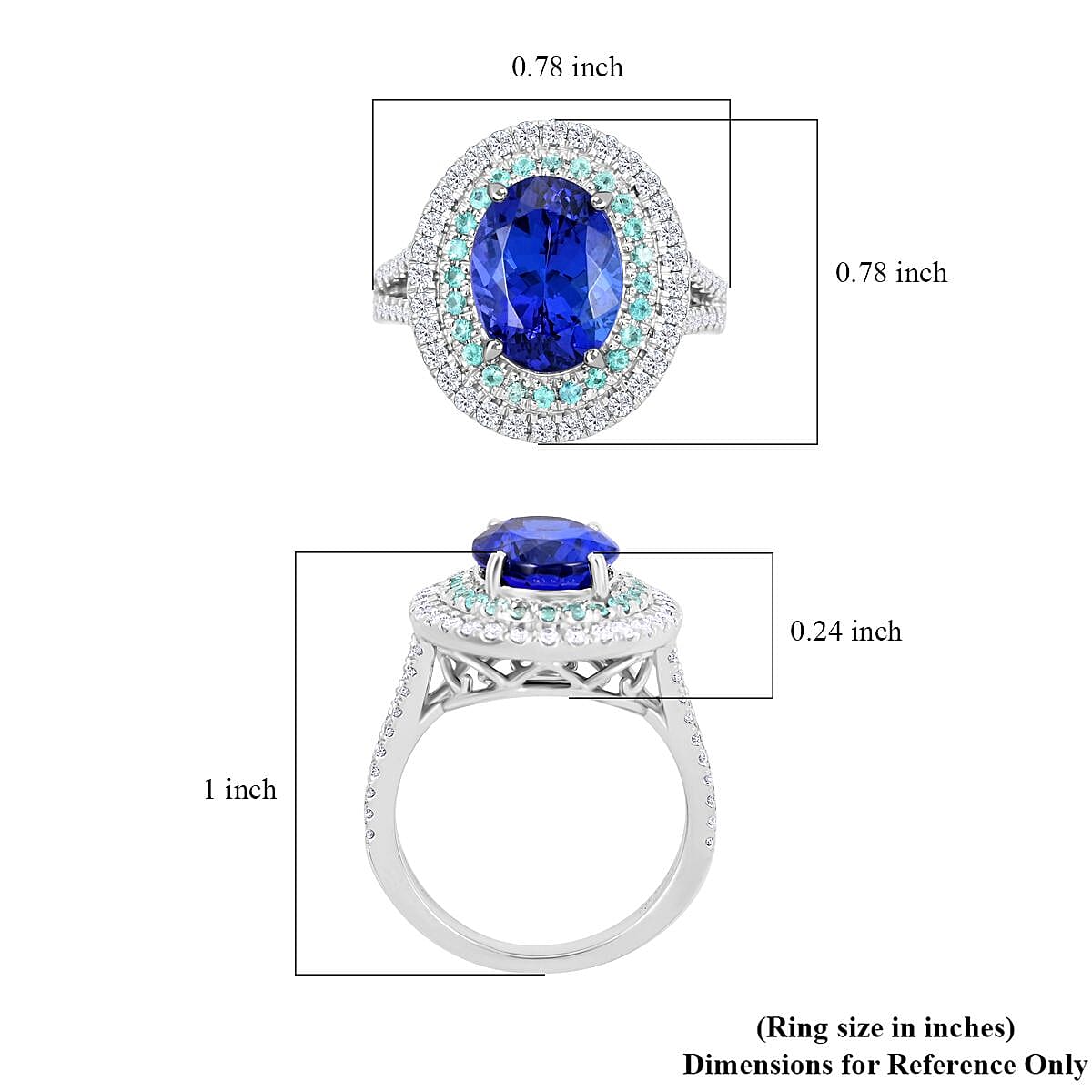 Certified & Appraised Rhapsody 950 Platinum AAAA Tanzanite and Paraiba Tourmaline, E-F VS Diamond Ring (Size 9.5) 10.60 Grams 5.55 ctw image number 4