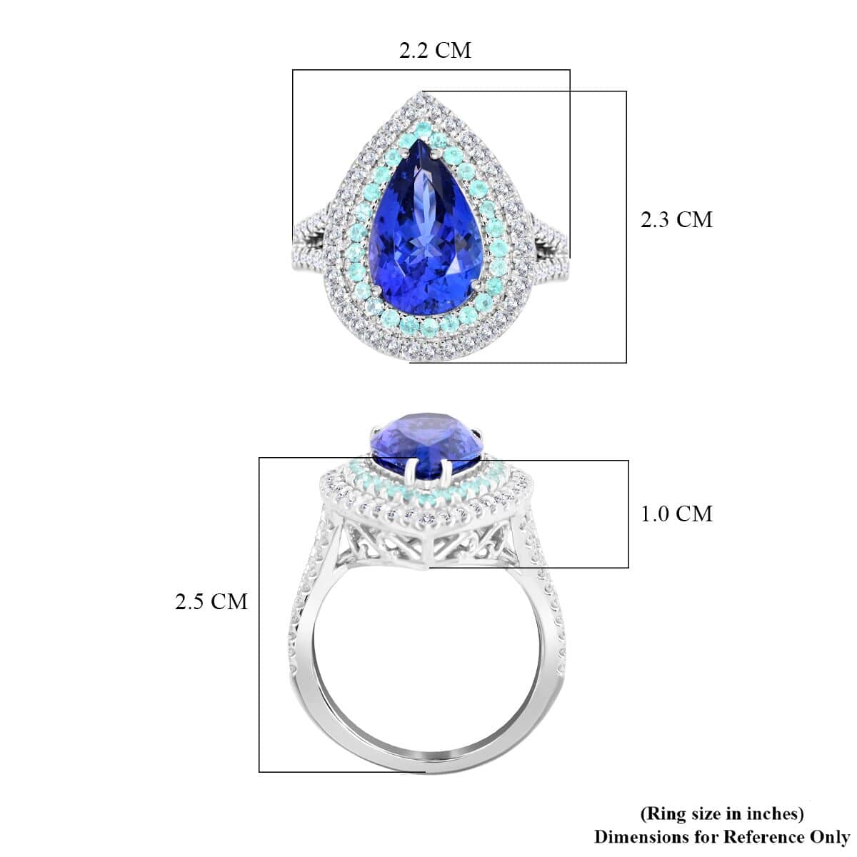 Certified & Appraised Rhapsody AAAA Tanzanite and Paraiba Tourmaline and E-F VS Diamond 5.65 ctw Ring in 950 Platinum (Size 6.0) 9.90 Grams image number 5