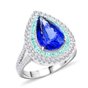 Certified & Appraised Rhapsody AAAA Tanzanite and Paraiba Tourmaline and E-F VS Diamond 5.65 ctw Ring in 950 Platinum (Size 7.0) 9.90 Grams