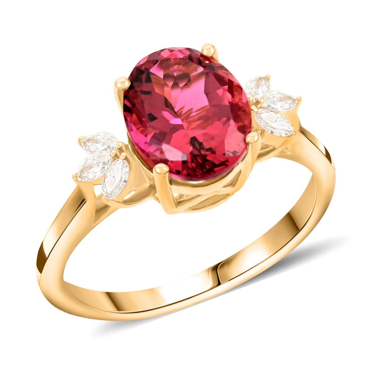 Certified & Appraised Iliana 18K Yellow Gold AAA Ouro Fino Rubellite and G-H SI Diamond Ring (Size 10.0) 2.80 ctw image number 0