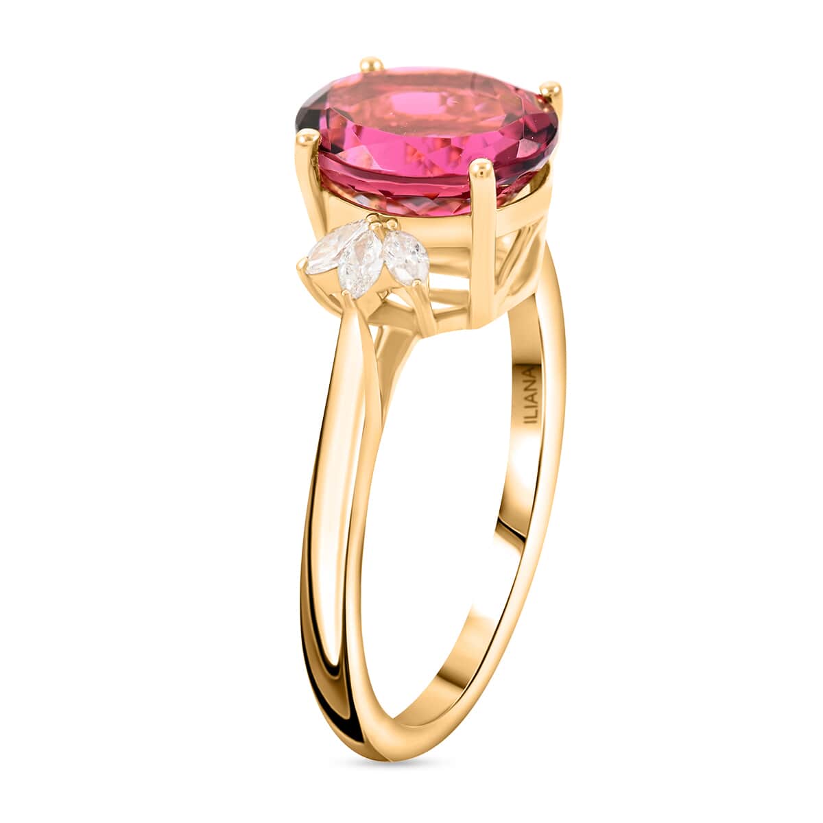 Certified & Appraised Iliana AAA Ouro Fino Rubellite and G-H SI Diamond 2.80 ctw Ring in 18K Yellow Gold (Size 8.0) image number 3