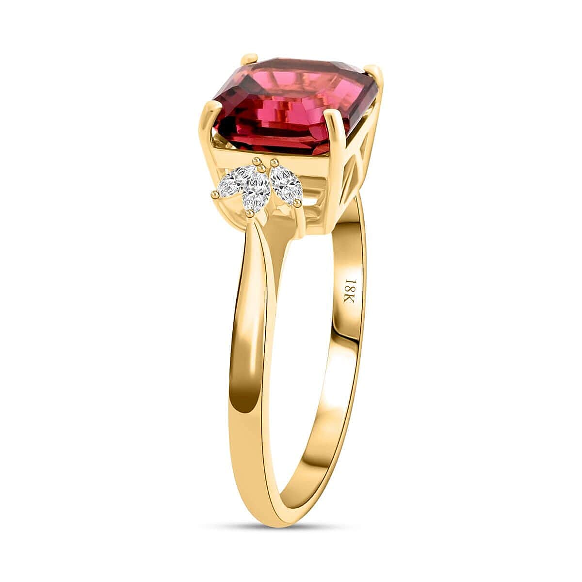 Certified & Appraised Iliana AAA Asscher Cut Ouro Fino Rubellite and G-H SI Diamond 2.90 ctw Ring in 18K Yellow Gold (Size 10.0)