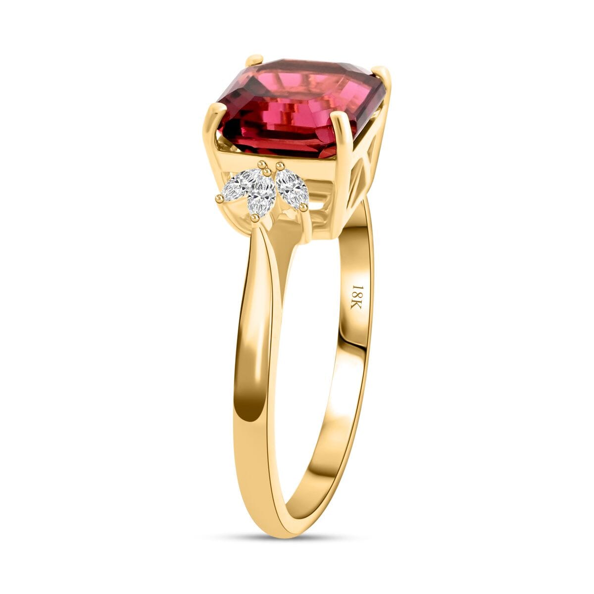 Certified & Appraised Iliana AAA Asscher Cut Ouro Fino Rubellite and G-H SI Diamond 2.90 ctw Ring in 18K Yellow Gold (Size 6.0) image number 3