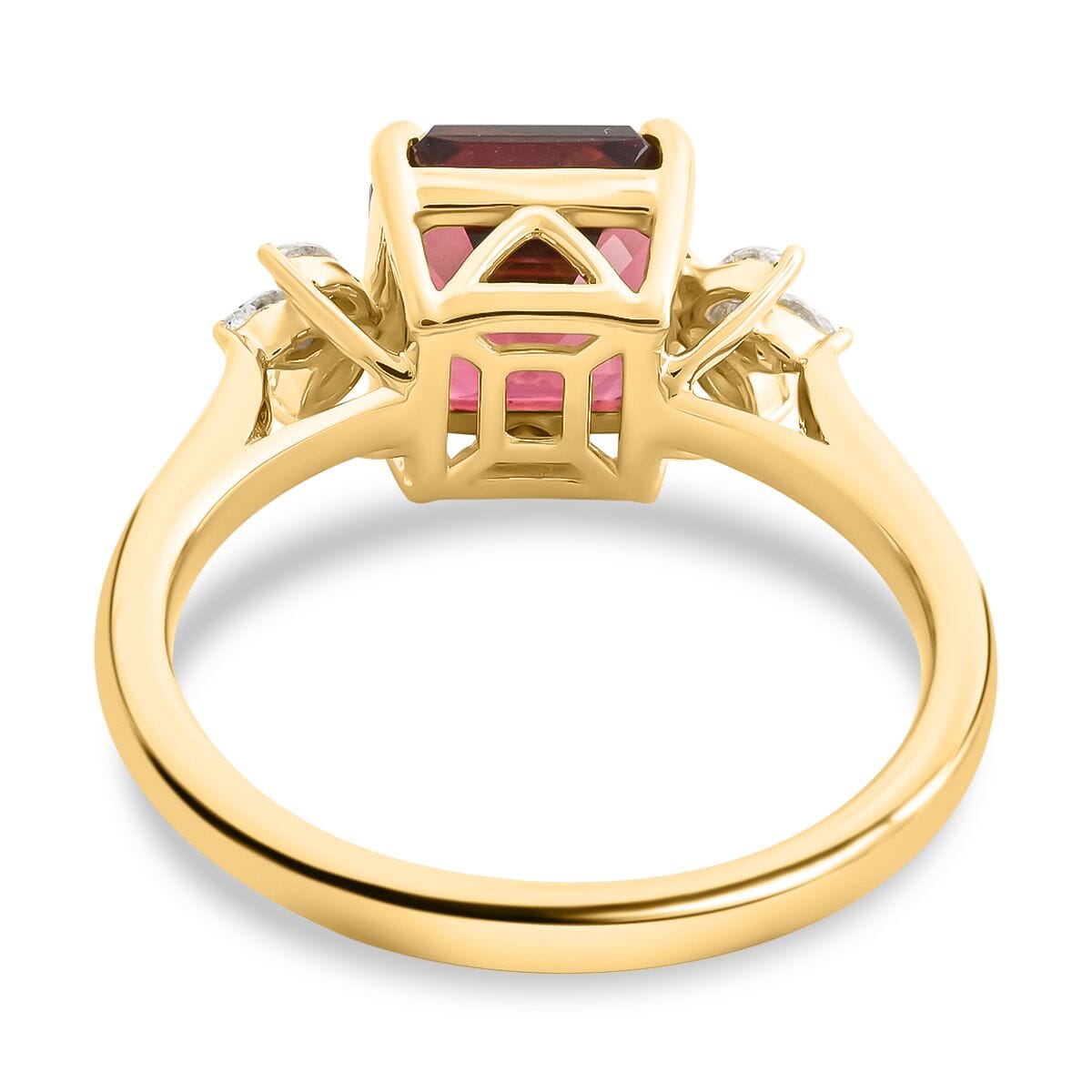Certified & Appraised Iliana AAA Asscher Cut Ouro Fino Rubellite and G-H SI Diamond 2.90 ctw Ring in 18K Yellow Gold (Size 6.0) image number 4