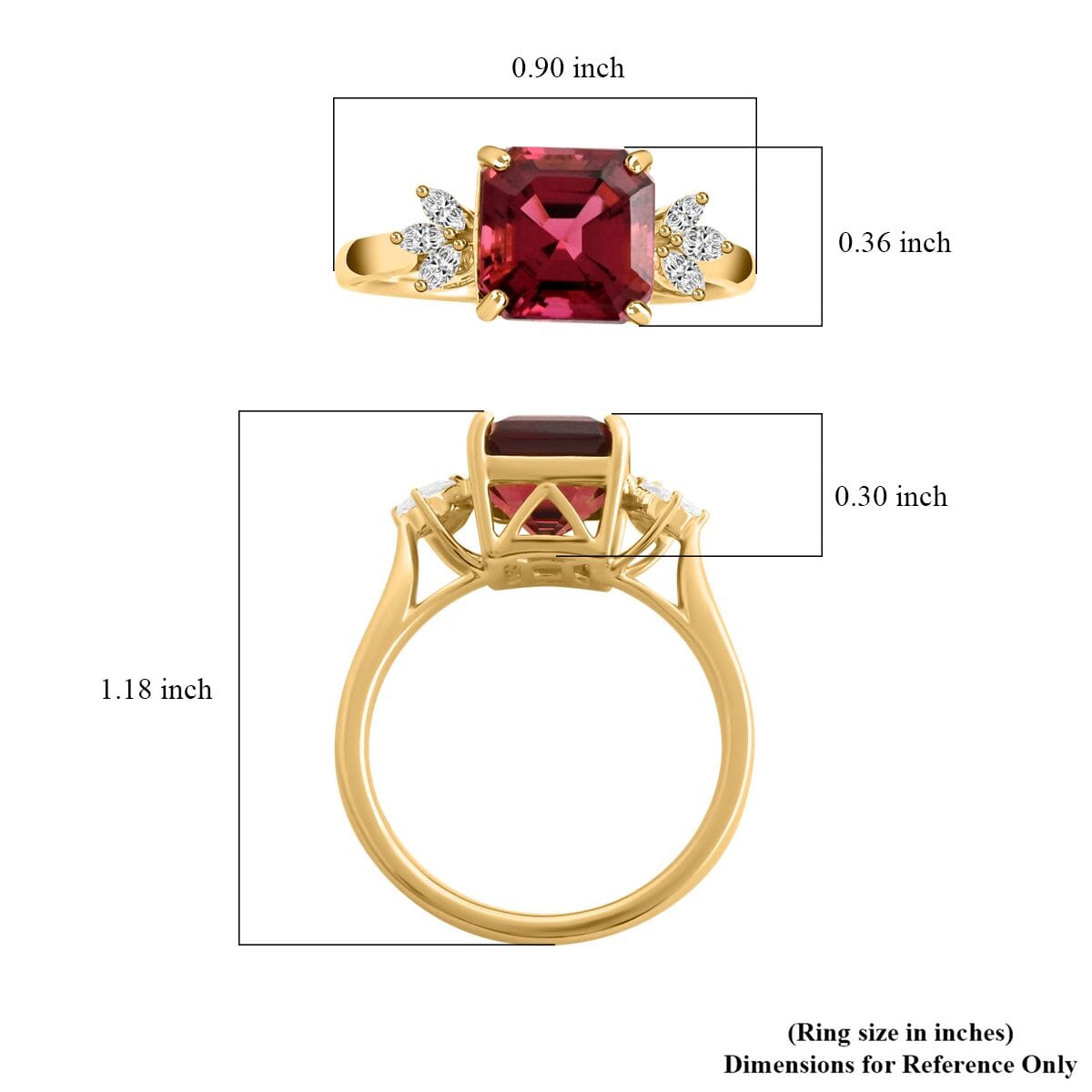 Certified & Appraised Iliana AAA Asscher Cut Ouro Fino Rubellite and G-H SI Diamond 2.90 ctw Ring in 18K Yellow Gold (Size 6.0) image number 5