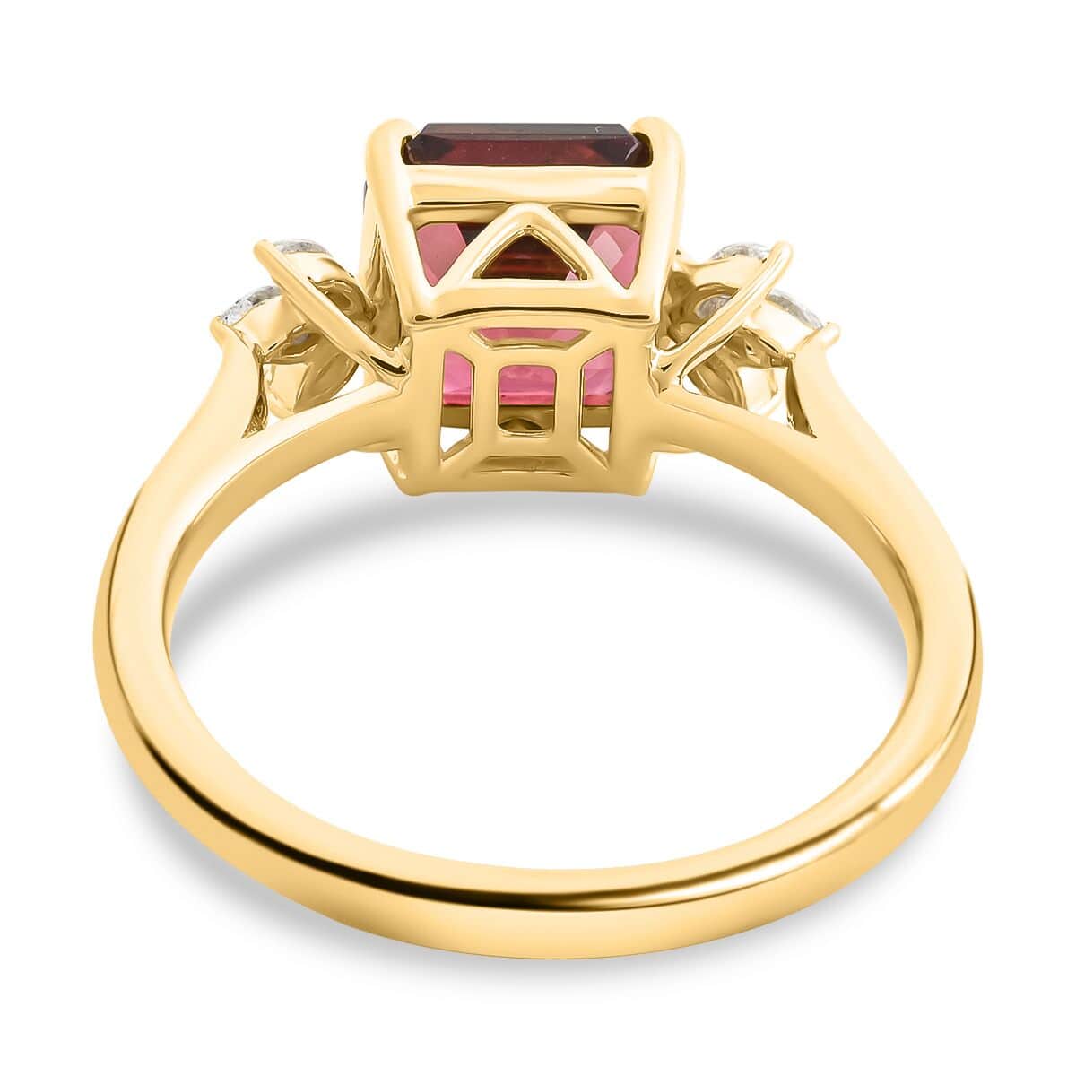 One Of A Kind Certified & Appraised Iliana AAA Asscher Cut Ouro Fino Rubellite and G-H SI Diamond 2.90 ctw Ring in 18K Yellow Gold (Size 8.0) image number 4