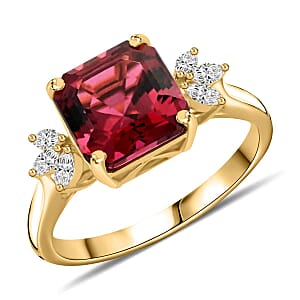 Certified & Appraised Iliana AAA Asscher Cut Ouro Fino Rubellite and G-H SI Diamond 2.90 ctw Ring in 18K Yellow Gold (Size 8.5)