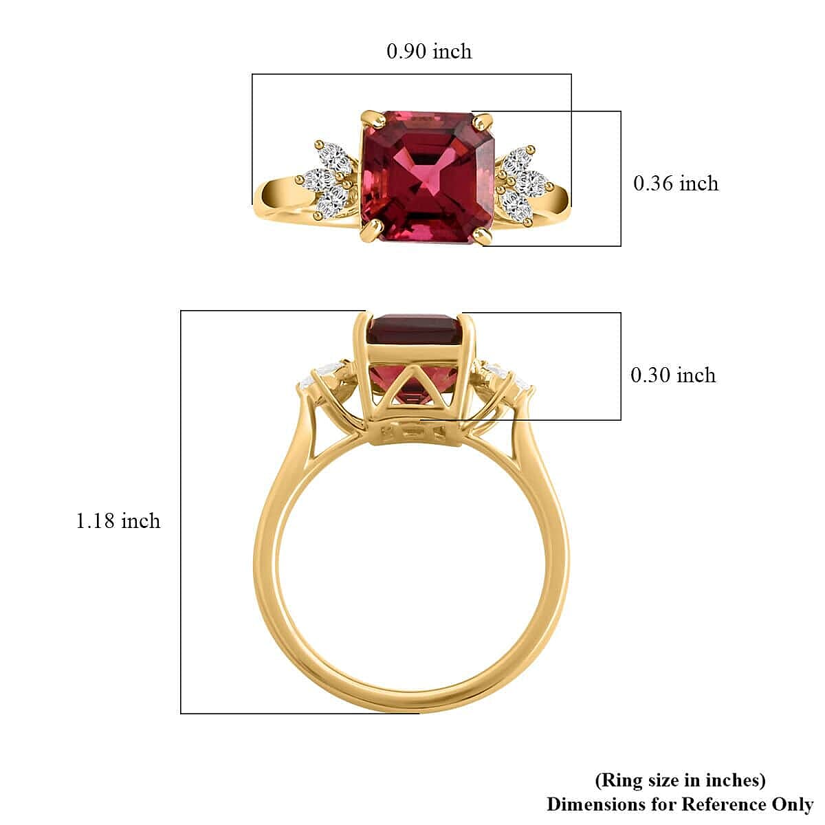 Certified & Appraised Iliana AAA Asscher Cut Ouro Fino Rubellite and G-H SI Diamond 2.90 ctw Ring in 18K Yellow Gold (Size 8.5) image number 5