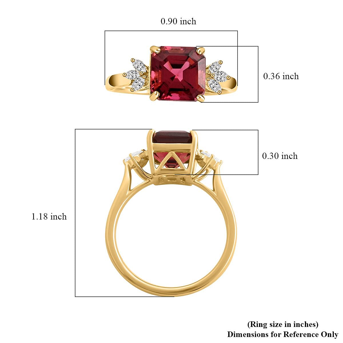 Certified & Appraised Iliana AAA Asscher Cut Ouro Fino Rubellite and G-H SI Diamond 2.90 ctw Ring in 18K Yellow Gold (Size 9.0) image number 5