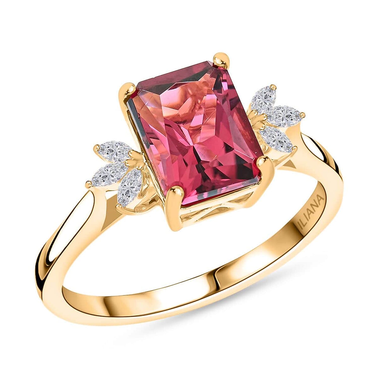 Certified & Appraised Iliana 18K Yellow Gold AAA Ouro Fino Rubellite, Diamond (G-H, SI) (0.19 cts) Ring (Size 11.0) (4 g) 2.85 c