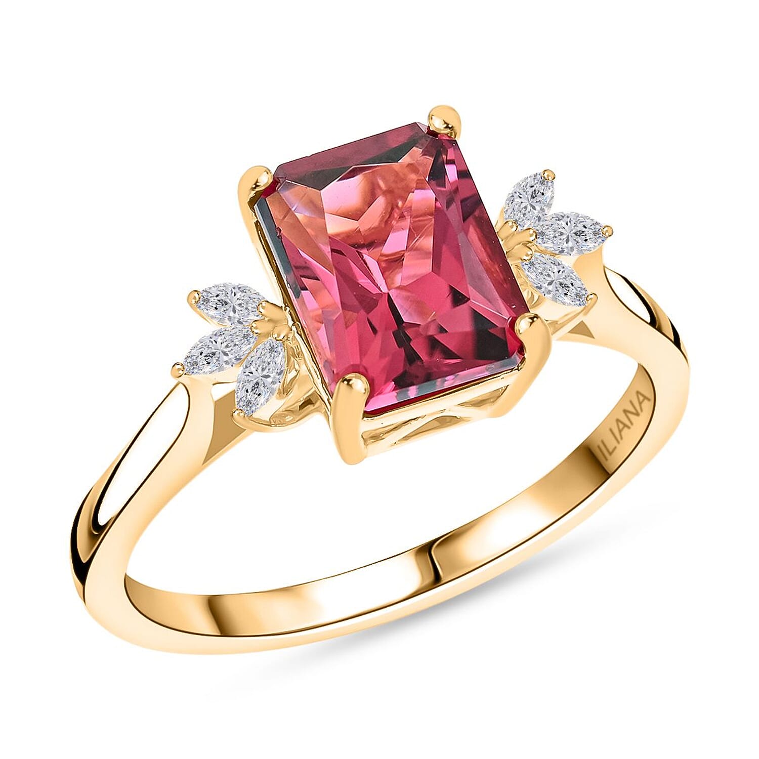 Certified & Appraised Iliana AAA Ouro Fino Rubellite and G-H SI Diamond 2.85 ctw Ring in 18K Yellow Gold (Size 9.0) 4 Grams