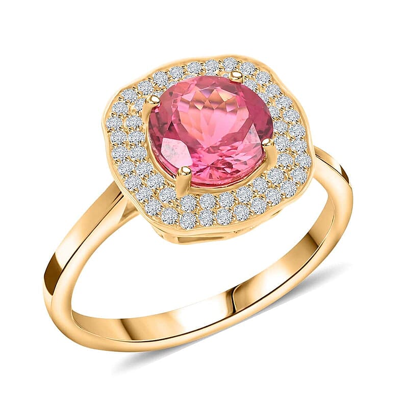 One Of A Kind Certified & Appraised Iliana AAA Ouro Fino Rubellite and G-H SI Diamond 2.15 ctw Ring in 18K Yellow Gold (Size 10.0)