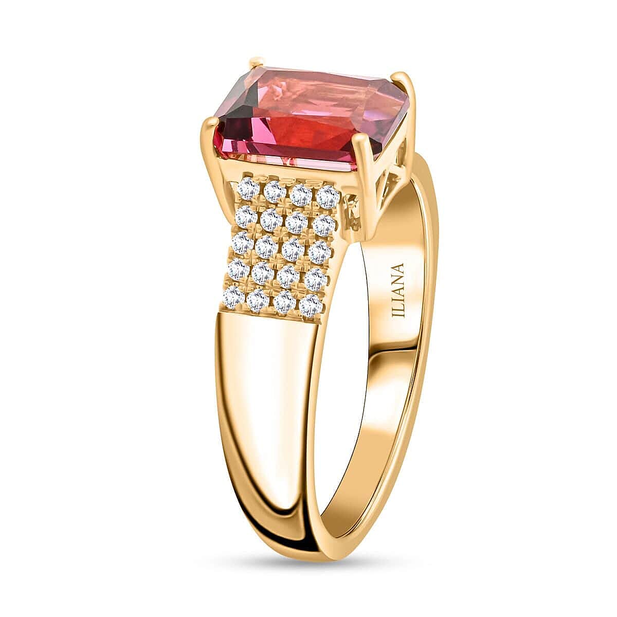 One Of A Kind Certified & Appraised Iliana AAA Ouro Fino Rubellite and G-H SI Diamond 2.20 ctw Ring in 18K Yellow Gold (Size 10.0) 5.50 Grams