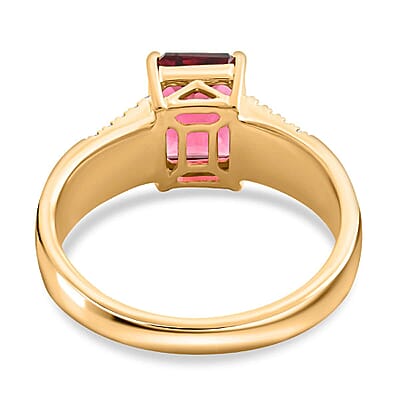 One Of A Kind Certified & Appraised Iliana AAA Ouro Fino Rubellite and G-H SI Diamond 2.20 ctw Ring in 18K Yellow Gold (Size 10.0) 5.50 Grams