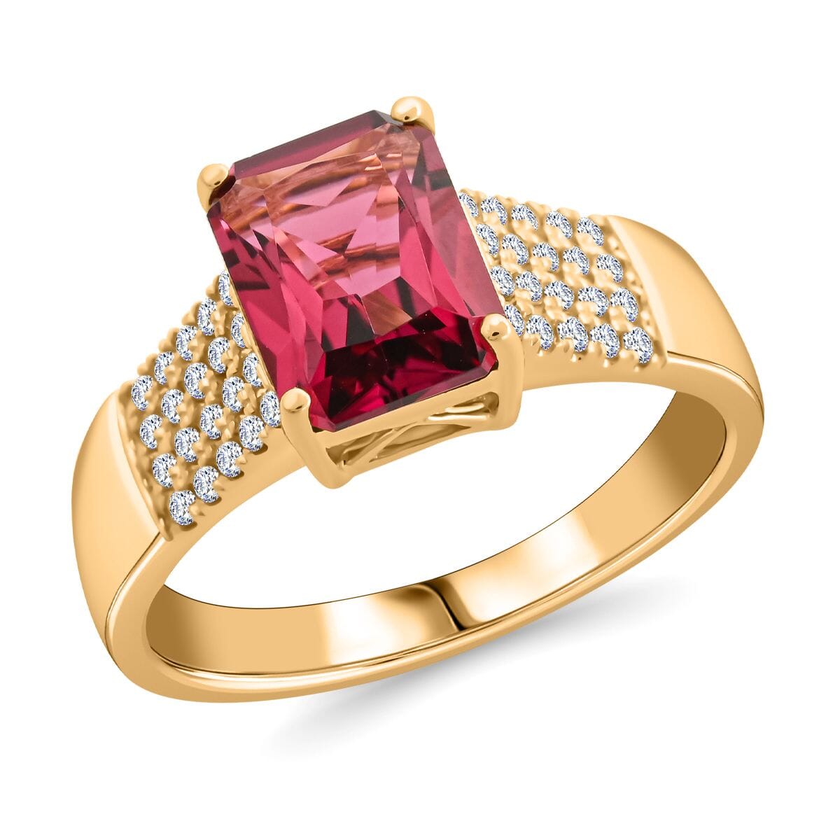 One Of A Kind Certified & Appraised Iliana AAA Ouro Fino Rubellite and G-H SI Diamond 2.20 ctw Ring in 18K Yellow Gold (Size 9.0) 5.50 Grams image number 0