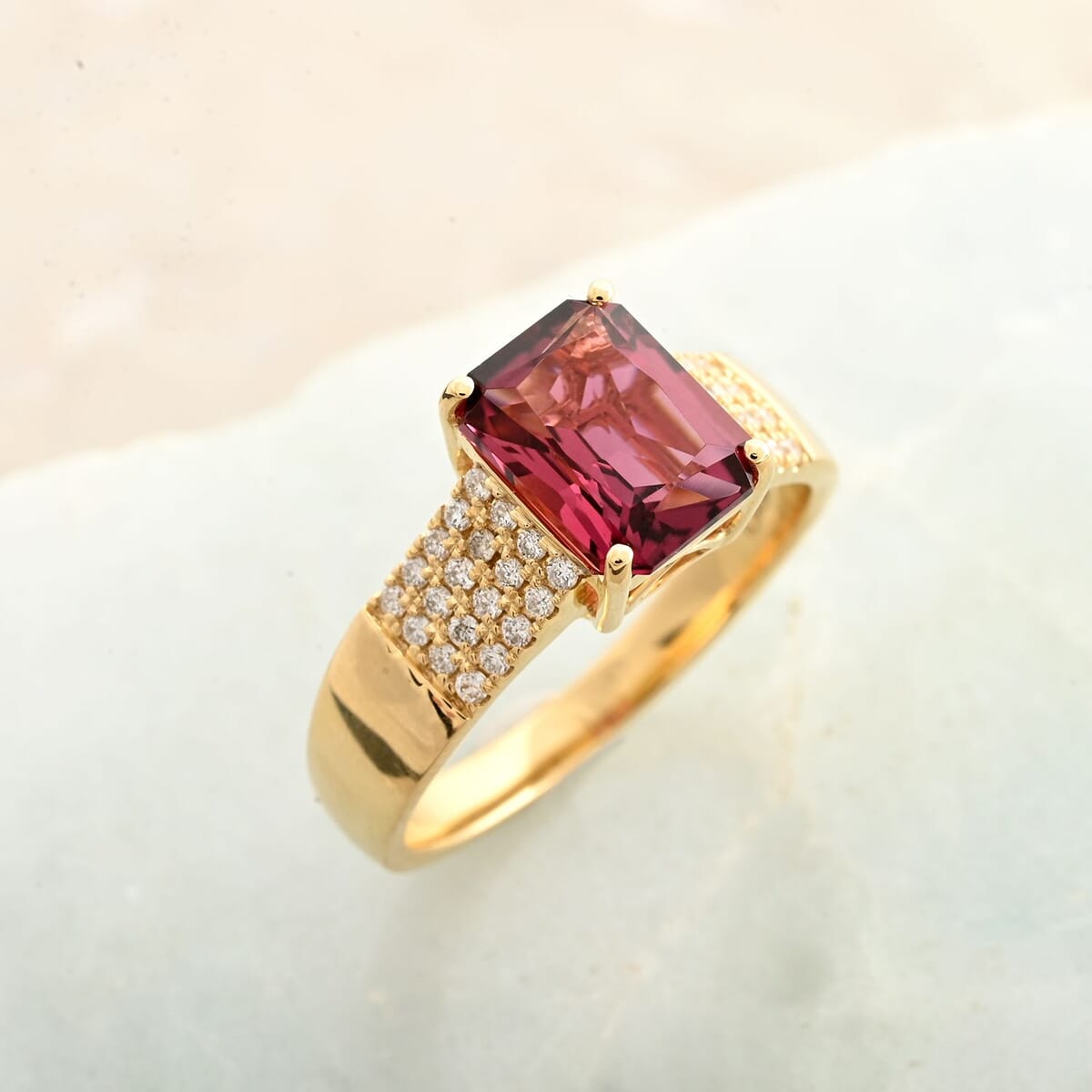 One Of A Kind Certified & Appraised Iliana AAA Ouro Fino Rubellite and G-H SI Diamond 2.20 ctw Ring in 18K Yellow Gold (Size 9.0) 5.50 Grams image number 1