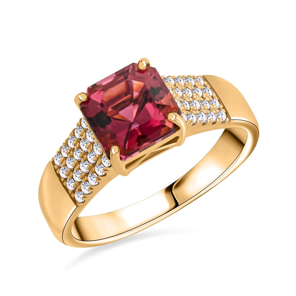 One Of A Kind Certified & Appraised Iliana 18K Yellow Gold AAA Ouro Fino Rubellite and G-H SI Diamond Ring (Size 7.0) 5.40 Grams 2.10 ctw image number 0