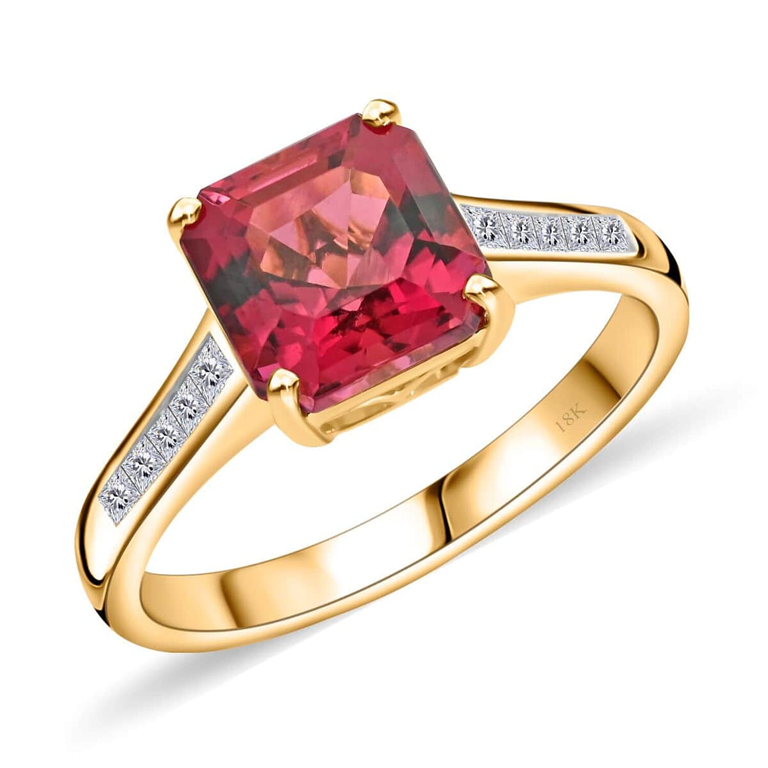 Certified & Appraised Iliana AAA Ouro Fino Rubellite and G-H SI Diamond 1.50 ctw Ring in 18K Yellow Gold (Size 8.5)