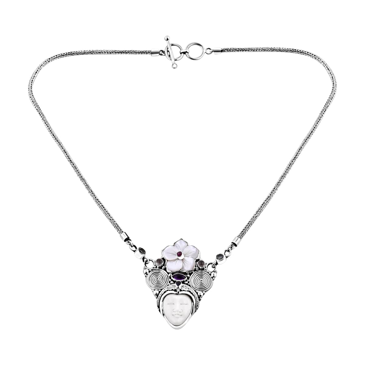 Sajen Silver Carved Bone and Multi Gemstone Necklace 20 Inches in Sterling Silver 2.85 ctw image number 0
