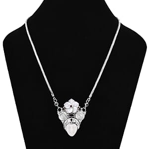 Sajen Silver Carved Bone and Multi Gemstone Necklace 20 Inches in Sterling Silver 2.85 ctw