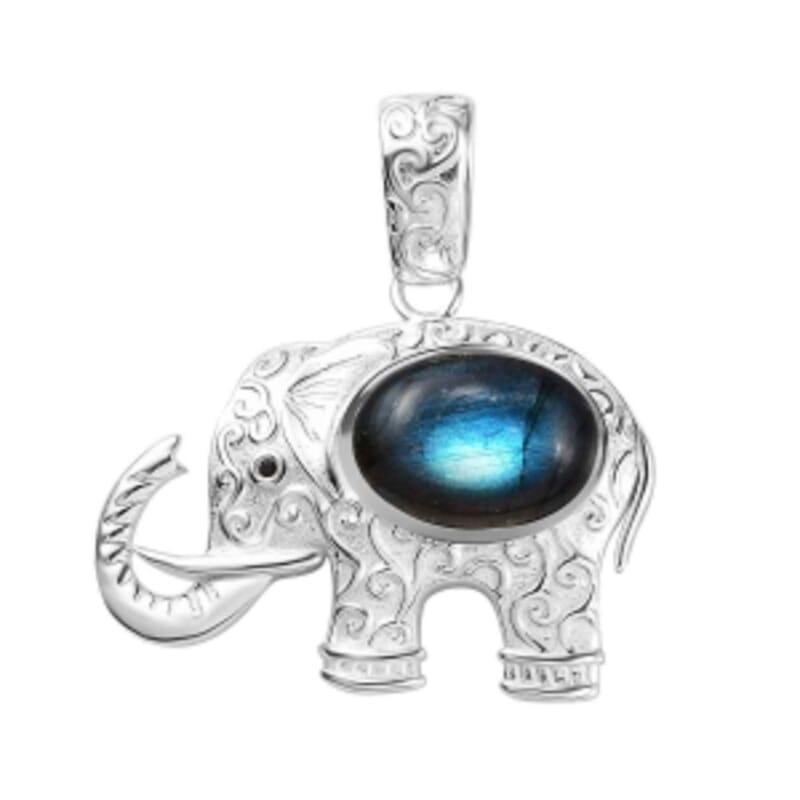 Malagasy Labradorite and Thai Black Spinel 7.62 ctw Pendant in Sterling Silver