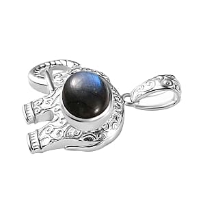 Malagasy Labradorite and Thai Black Spinel 7.62 ctw Pendant in Sterling Silver