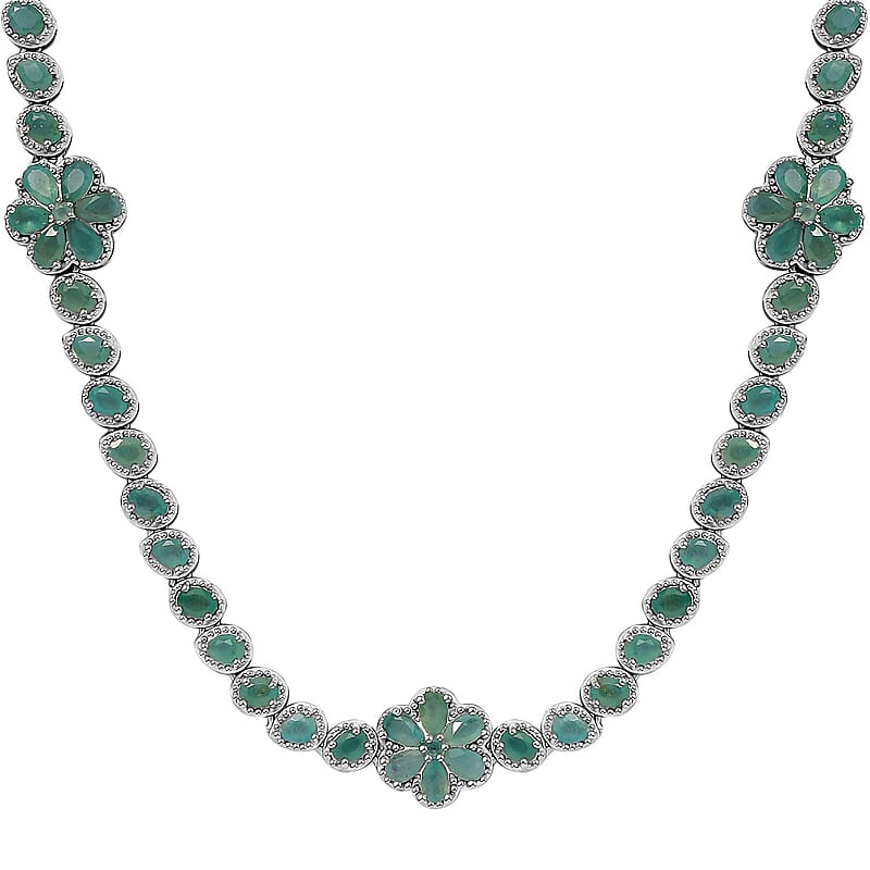 D'Joy Grandidierite Floral Necklace 18 Inches in Platinum Over Sterling Silver 19.00 ctw