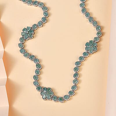 D'Joy Grandidierite Floral Necklace 18 Inches in Platinum Over Sterling Silver 19.00 ctw