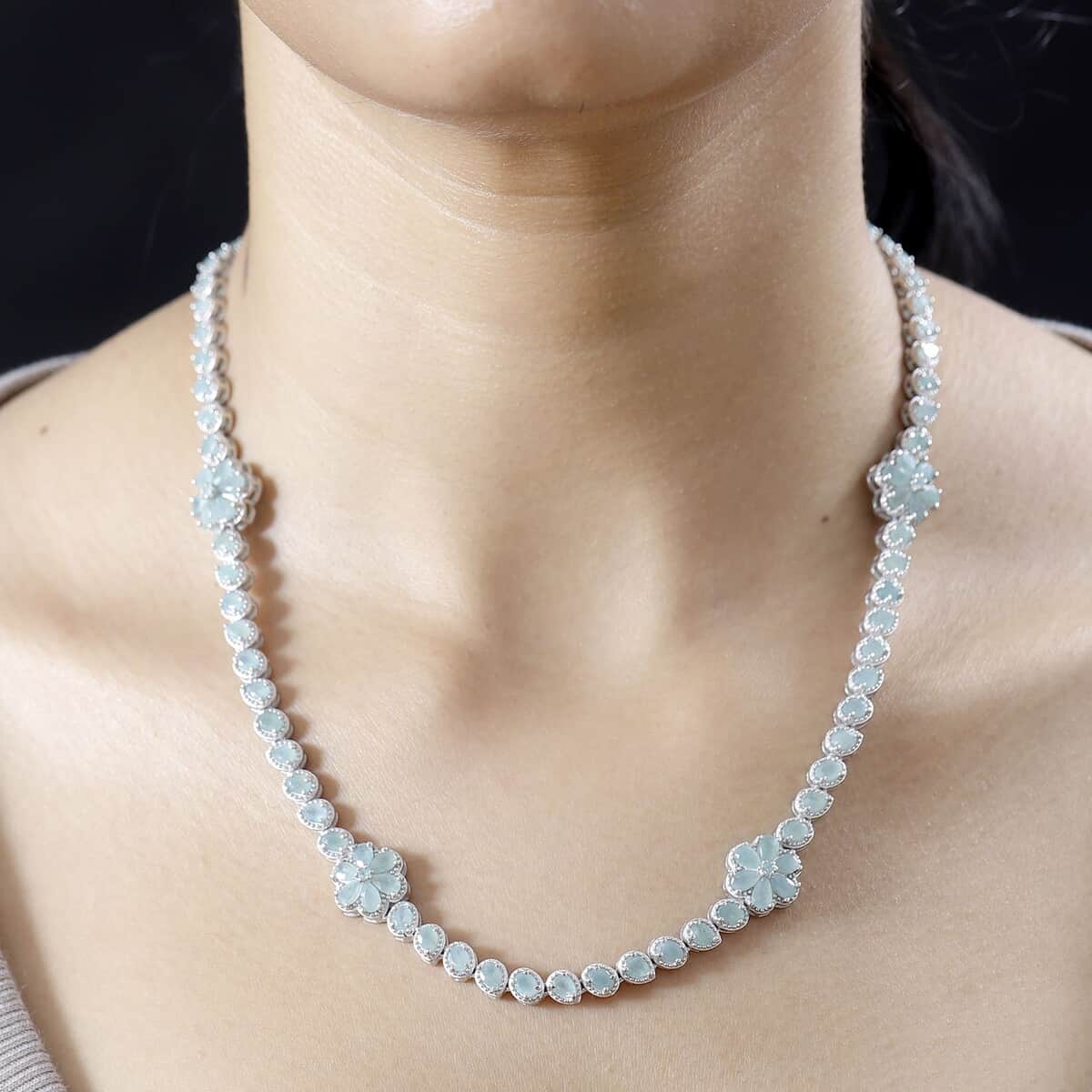 TLV Grandidierite Floral Necklace (18 Inches) in Platinum Over Sterling Silver 19.00 ctw image number 2