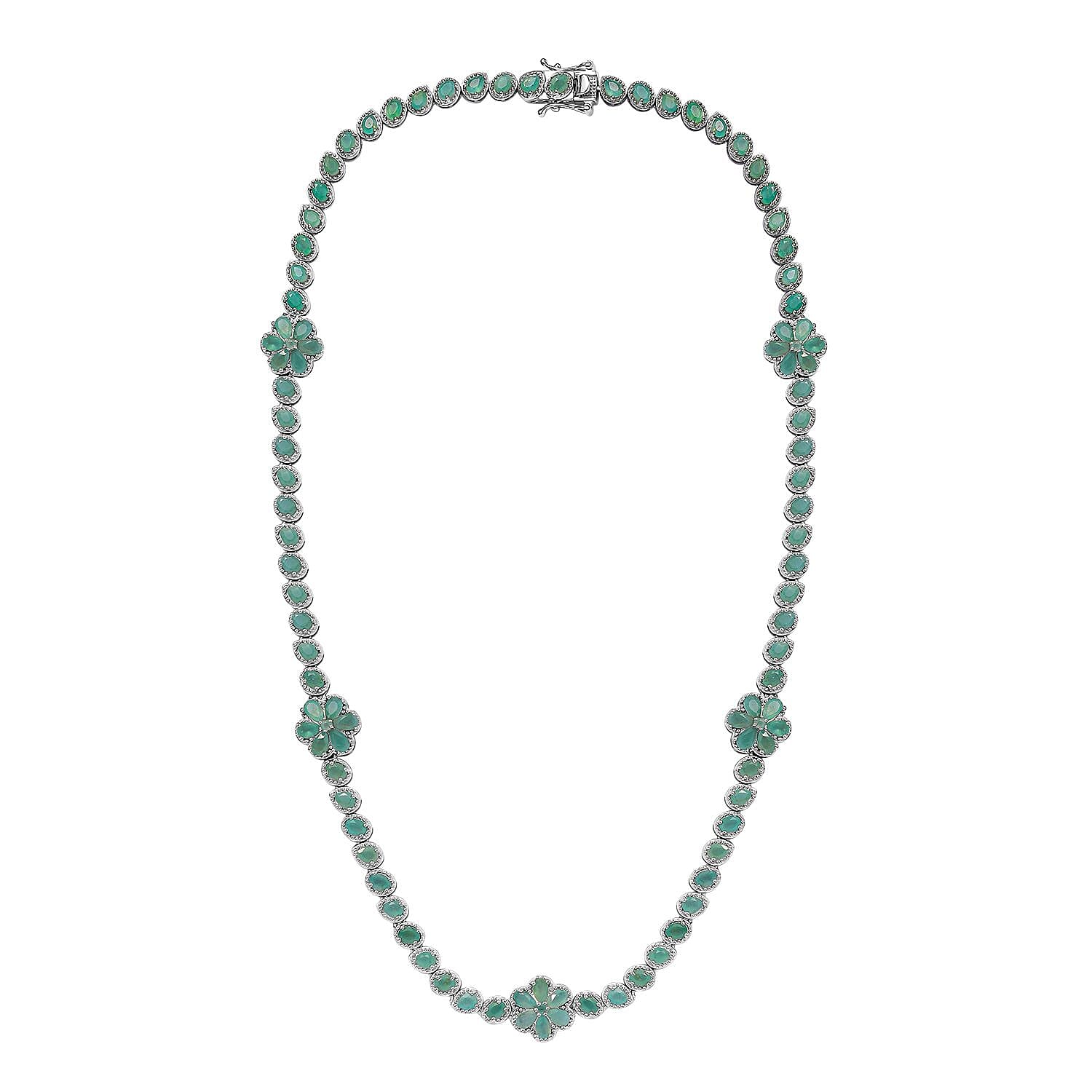 D'Joy Grandidierite Floral Necklace 18 Inches in Platinum Over Sterling Silver 19.00 ctw