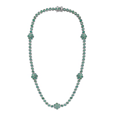 D'Joy Grandidierite Floral Necklace 18 Inches in Platinum Over Sterling Silver 19.00 ctw