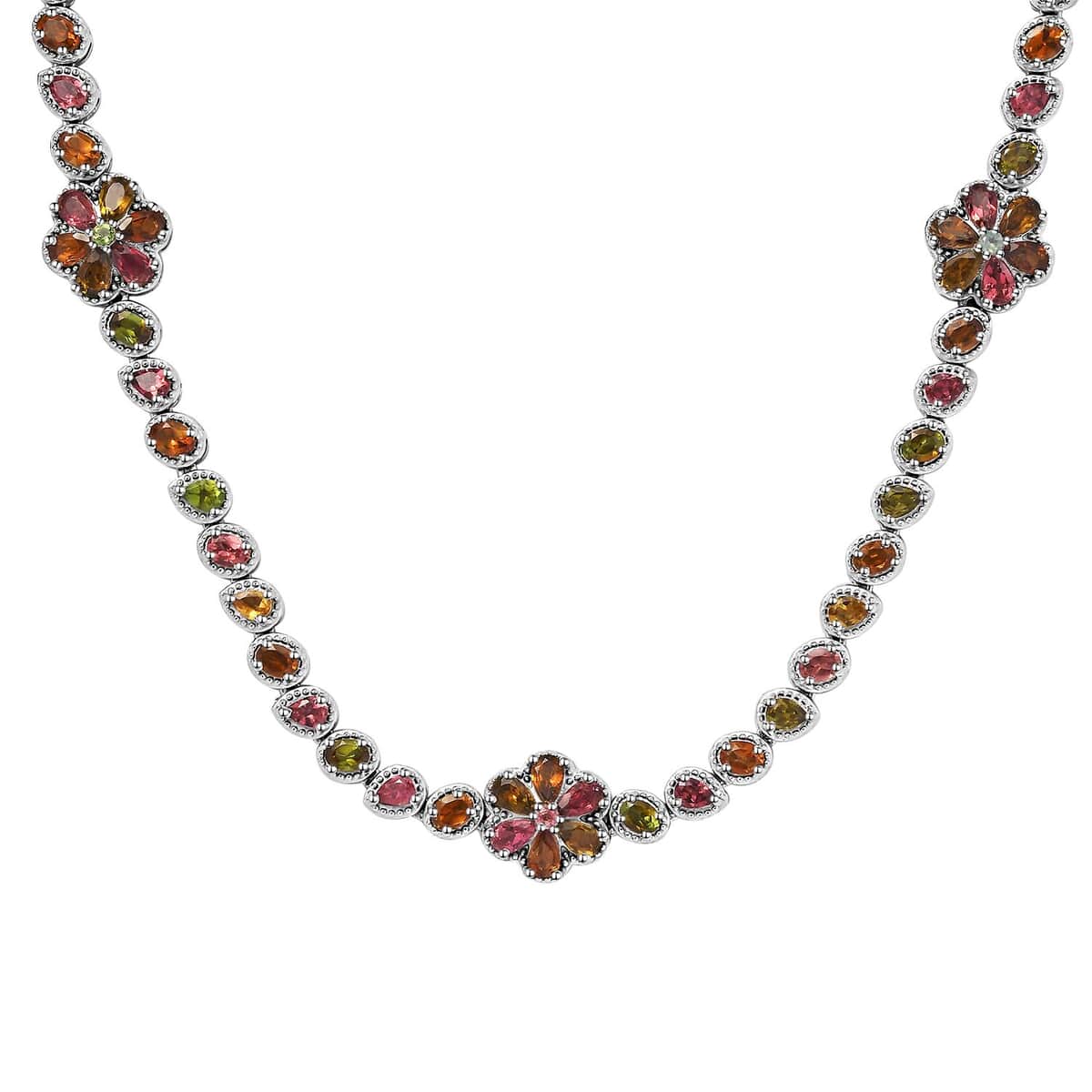 Multi-Tourmaline Floral Necklace 18 Inches in Platinum Over Sterling Silver 18.10 ctw image number 0