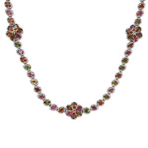 Multi-Tourmaline Floral Necklace 18 Inches in Platinum Over Sterling Silver 18.10 ctw