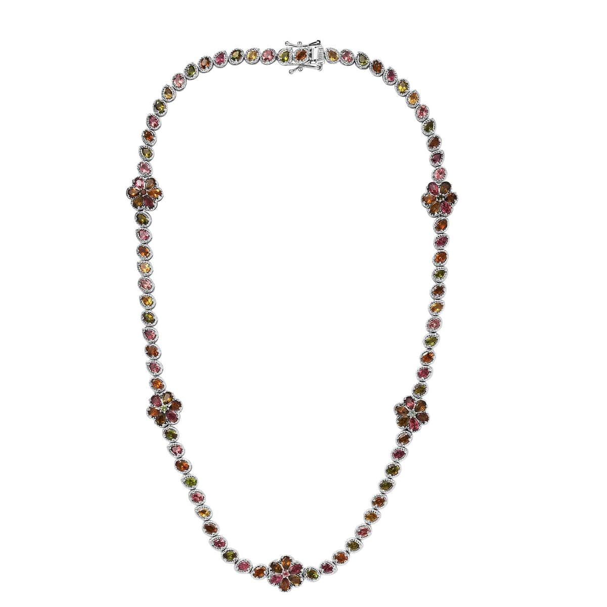 Multi-Tourmaline Floral Necklace 18 Inches in Platinum Over Sterling Silver 18.10 ctw image number 3