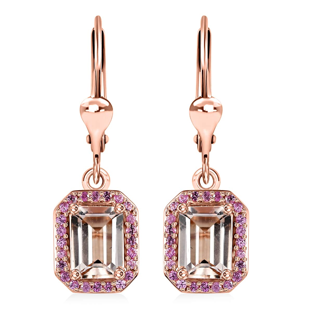 TLV Premium Marropino Morganite, Madagascar Pink Sapphire Lever Back Earrings in Vermeil RG Over Sterling Silver 2.00 ctw image number 0