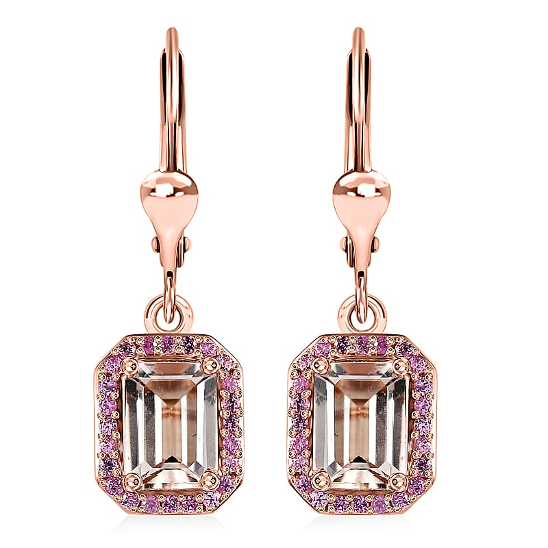 Premium Marropino Morganite and Madagascar Pink Sapphire 2.00 ctw Lever Back Earrings in Vermeil Rose Gold Over Sterling Silver