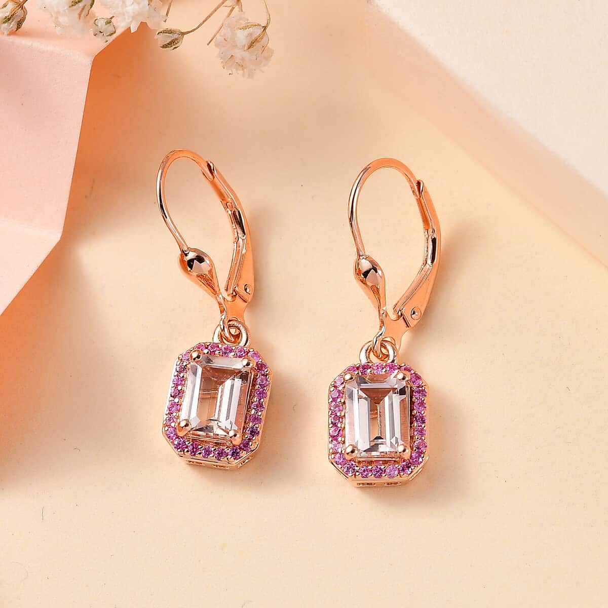 TLV Premium Marropino Morganite, Madagascar Pink Sapphire Lever Back Earrings in Vermeil RG Over Sterling Silver 2.00 ctw image number 1