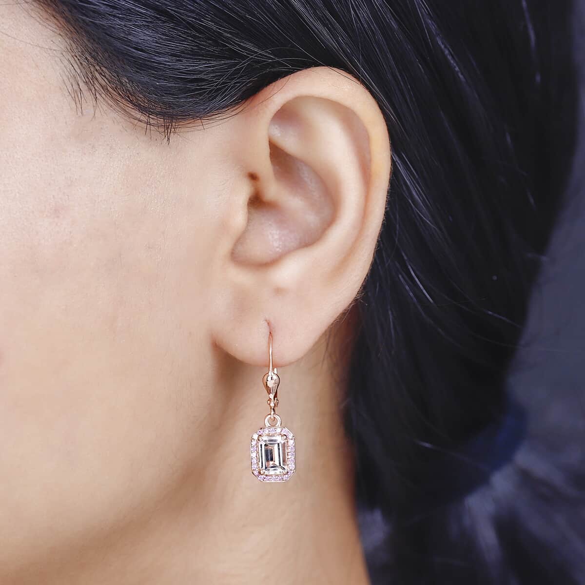 TLV Premium Marropino Morganite, Madagascar Pink Sapphire Lever Back Earrings in Vermeil RG Over Sterling Silver 2.00 ctw image number 2