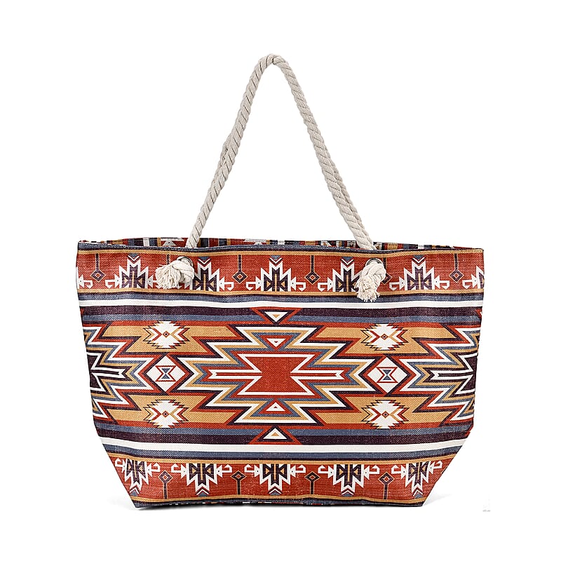 Brown Santa Fe Printed Tote Bag with Handle Drop