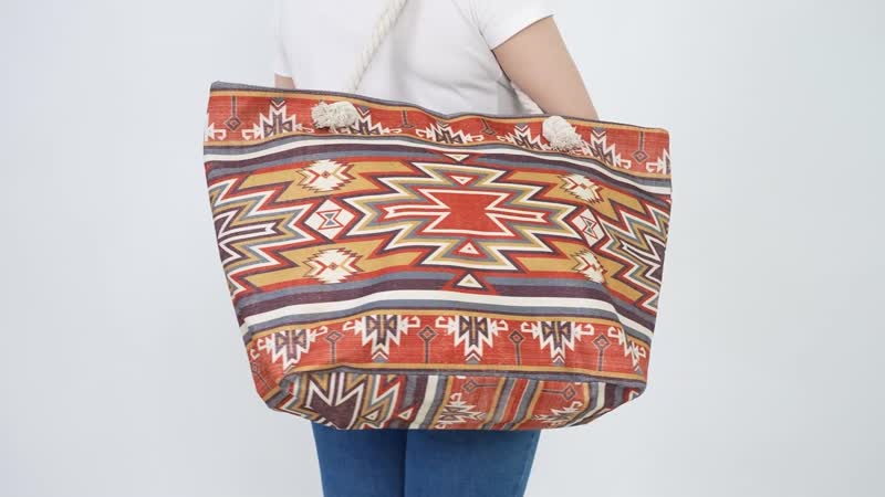 Brown Santa Fe Printed Tote Bag (16"x7.9"x15") with Handle Drop (11.8")